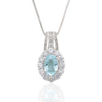 Estate // Platinum Diamond + Paraiba Tourmaline Necklace // 17"// Pre-owned