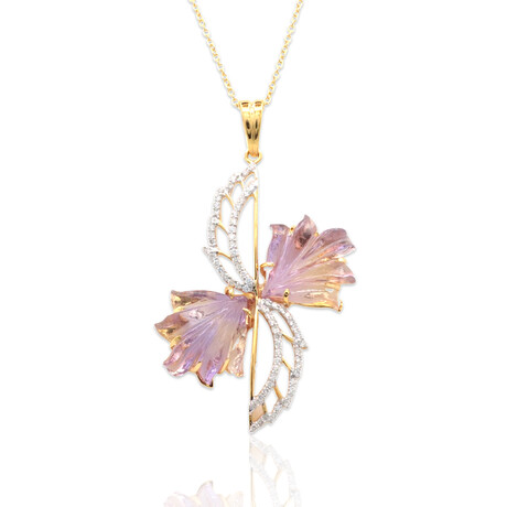 Estate // 14K Yellow Gold Ametrine + Diamond Wing Necklace // 16"// Pre-owned