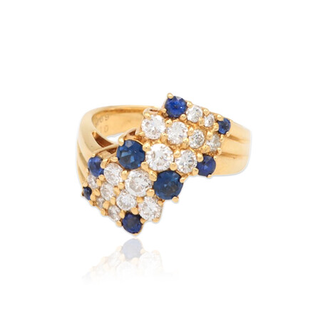 Estate // 18K Yellow Gold Diamond + Sapphire Ring // Ring Size: 7// Pre-owned