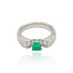 Platinum Diamond + Emerald Ring // Ring Size: 6.25// Pre-Owned