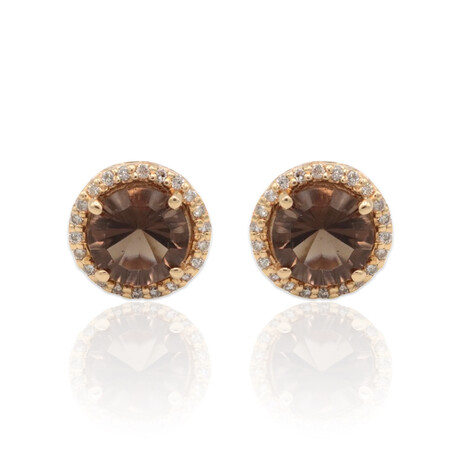 Estate // 14K Yellow Gold Diamond + Smoky Quartz Earrings// Pre-owned