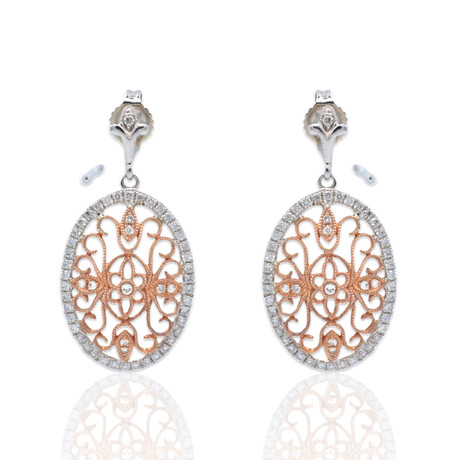 Estate // 14K White + Rose Gold Diamond earrings// Pre-owned