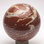 Large Red Jasper Sphere + Metal Base
