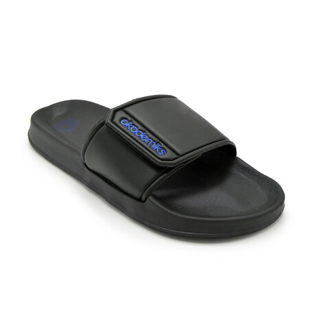Akademiks Men's Velcro Strap Slides // Black + Royal (8 M)