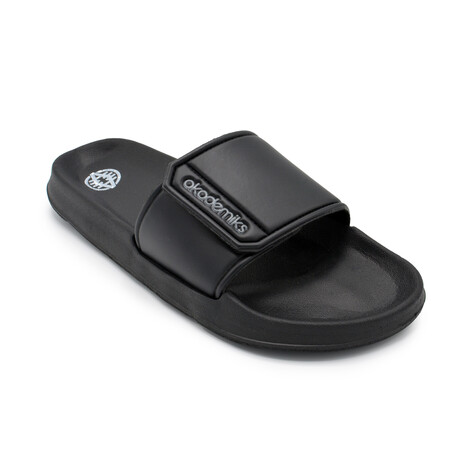 Akademiks Men's Velcro Strap Slides // Black + Gray (10 M)