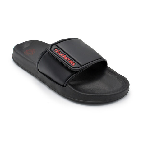 Akademiks Men's Velcro Strap Slides // Black + Red (8 M)