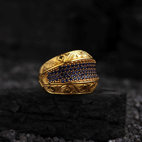 Blue Micro Stones Gold Plated Ring // Gold (9)