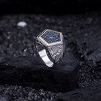 Pentagon Blue Stones Ring // Silver + Bronze + Blue (9)