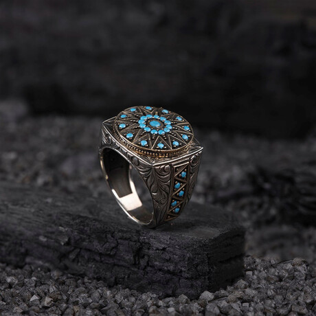 Micro Turquoise Ring // Silver + Bronze + Blue (9)