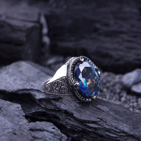 Mystic Topaz  Silver Ring // Silver + Blue (9)