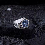 Pentagon Blue Stones Ring // Silver + Bronze + Blue (9)