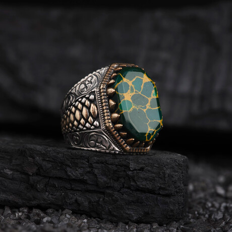 Arizona Chalchuite Silver Ring // Silver + Bronze + Green (9)