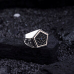 Pentagon Black Stones Ring // Silver + Black (9)