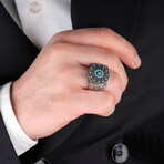 Micro Turquoise Ring // Silver + Bronze + Blue (9)