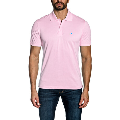 Short Sleeve Knit Polo Shirt // Pastel Pink (S)