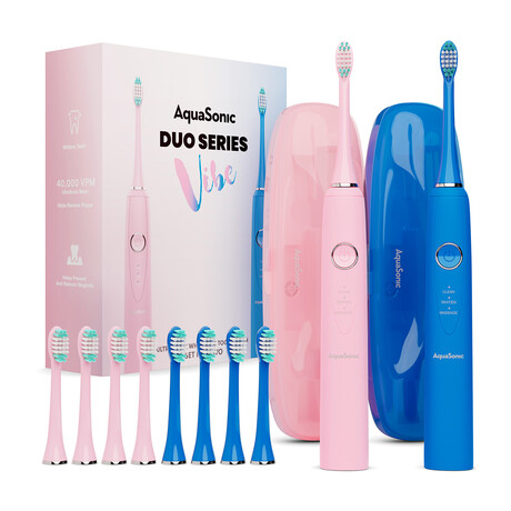 AquaSonic Vibe Duo - Dual Handle Ultra Whitening 40,000 VPM Wireless Charging Electric ToothBrushes
