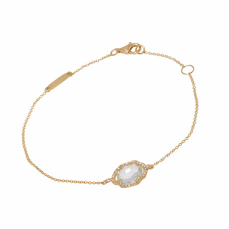 18K Yellow Gold Diamond + White Topaz Bracelet // 6" // New