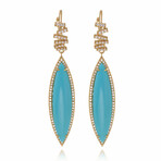 18K Yellow Gold Diamond + Turquoise Drop Earrings // New