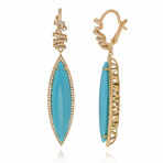 18K Yellow Gold Diamond + Turquoise Drop Earrings // New
