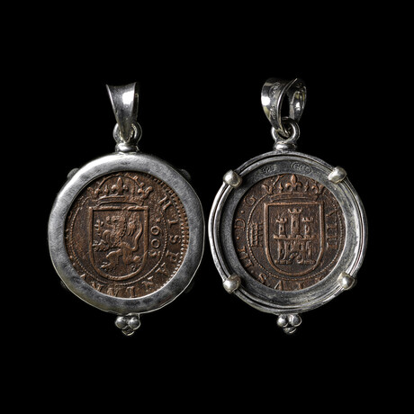 Spanish Copper "Pirate" Coin, Early 1603 // Silver Pendant