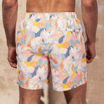 Harrison 5.5" Inseam Swim Trunk // Bleached Honeysuckle Print (Medium)