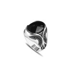 925 Sterling Silver Black Zircon Stone Men's Ring V2 // Silver + Black (8.5)