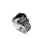 925 Sterling Silver Black Zircon Stone Men's Ring V1 // Silver + Black (7)