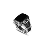 925 Sterling Silver Onyx Stone Men's Ring V9 // Silver + Black (10)