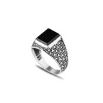 925 Sterling Silver Onyx Stone Men's Ring V7 // Silver + Black (9)