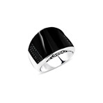 925 Sterling Silver Onyx Stone Men's Ring V1 // Silver + Black (10)
