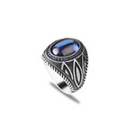 925 Sterling Silver Sapphire Stone Men's Ring V2 // Silver + Blue (7)