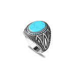 925 Sterling Silver Turquoise Stone Men's Ring V3 // Silver + Blue (6.5)