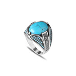 925 Sterling Silver Turquoise Stone Men's Ring V2 // Silver + Blue (10)