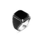 925 Sterling Silver Onyx Stone Claw Shape Men's Ring // Silver + Black (10)