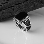 925 Sterling Silver Onyx Stone Men's Ring V9 // Silver + Black (8)