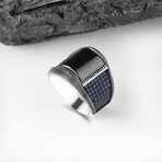925 Sterling Silver Onyx Stone Men's Ring V5 // Silver + Black (9)