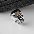 925 Sterling Silver Black Zircon Stone Men's Ring V1 // Silver + Black (10)
