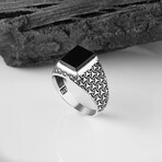 925 Sterling Silver Onyx Stone Men's Ring V7 // Silver + Black (8)