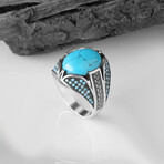925 Sterling Silver Turquoise Stone Men's Ring V2 // Silver + Blue (7)