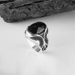 925 Sterling Silver Black Zircon Stone Men's Ring V2 // Silver + Black (9)