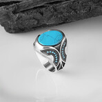 925 Sterling Silver Turquoise Stone Men's Ring V1 // Silver + Blue (7.5)