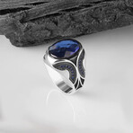 925 Sterling Silver Sapphire Stone Men's Ring V3 // Silver + Blue (8)