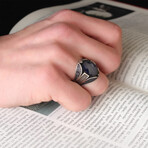 925 Sterling Silver Sapphire Stone Men's Ring V1 // Silver + Blue (10)