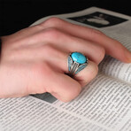925 Sterling Silver Turquoise Stone Men's Ring V2 // Silver + Blue (10.5)