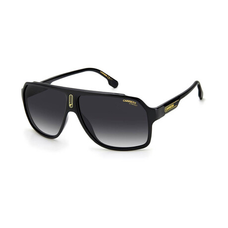 Carrera // Men's Rectangular Sunglasses // Black Gold + Dark Gray Shaded