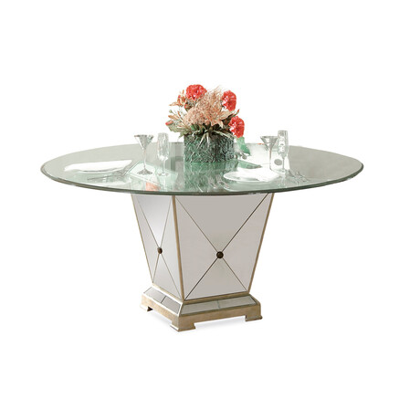 Borghese Single Pedestal Dining Table // Glass Round Top