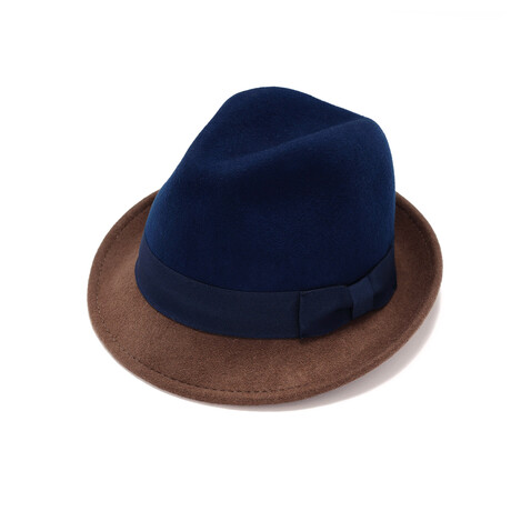 Felt Fedora Hat // Blue + Brown (S)