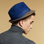 Felt Fedora Hat // Blue + Brown (S)