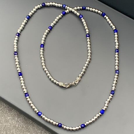 Faceted Lapis Lazuli + Natural Hematite Necklace // Navy Blue // 23.6"