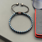 Natural Hematite Adjustable Macrame Bracelet II // Navy Blue // 6.2"-9.4"